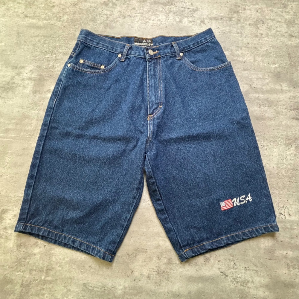 American Exchange Denim Shorts 31 Blue USA Flag Embroidered Vintage Jorts